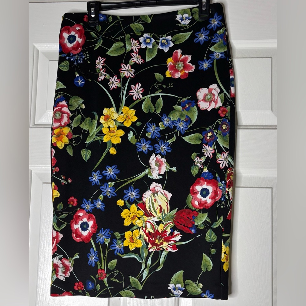 Floral Elegance Black Pencil Skirt